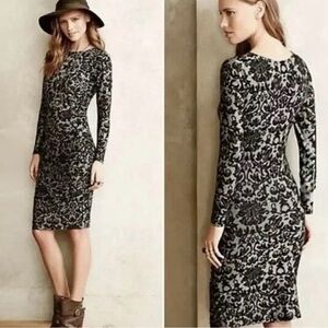 Ganni Monica by Anthropologie Textured Tapestry Print Ruched Long Sleeve Dress